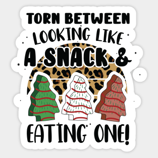 Torn Between Looking Like A Snack And Eating One Santa Christmas Cakes - Vintage Leopard Christmas Tree Cakes Sticker